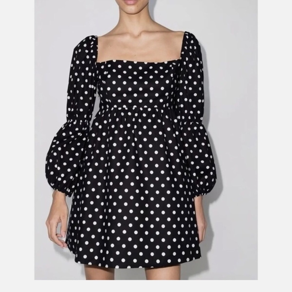 Adorable Reformation Michaela Organic Cotton Polka Dot Mini Dress Black Size 8
